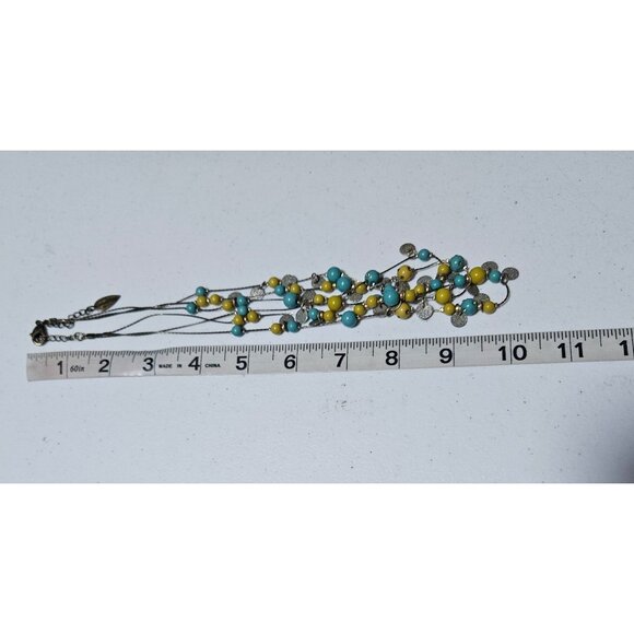 Beaded Layered Statement Necklace Yellow Turquoise Beads Multi Strand Jewelry - Picture 6 of 7